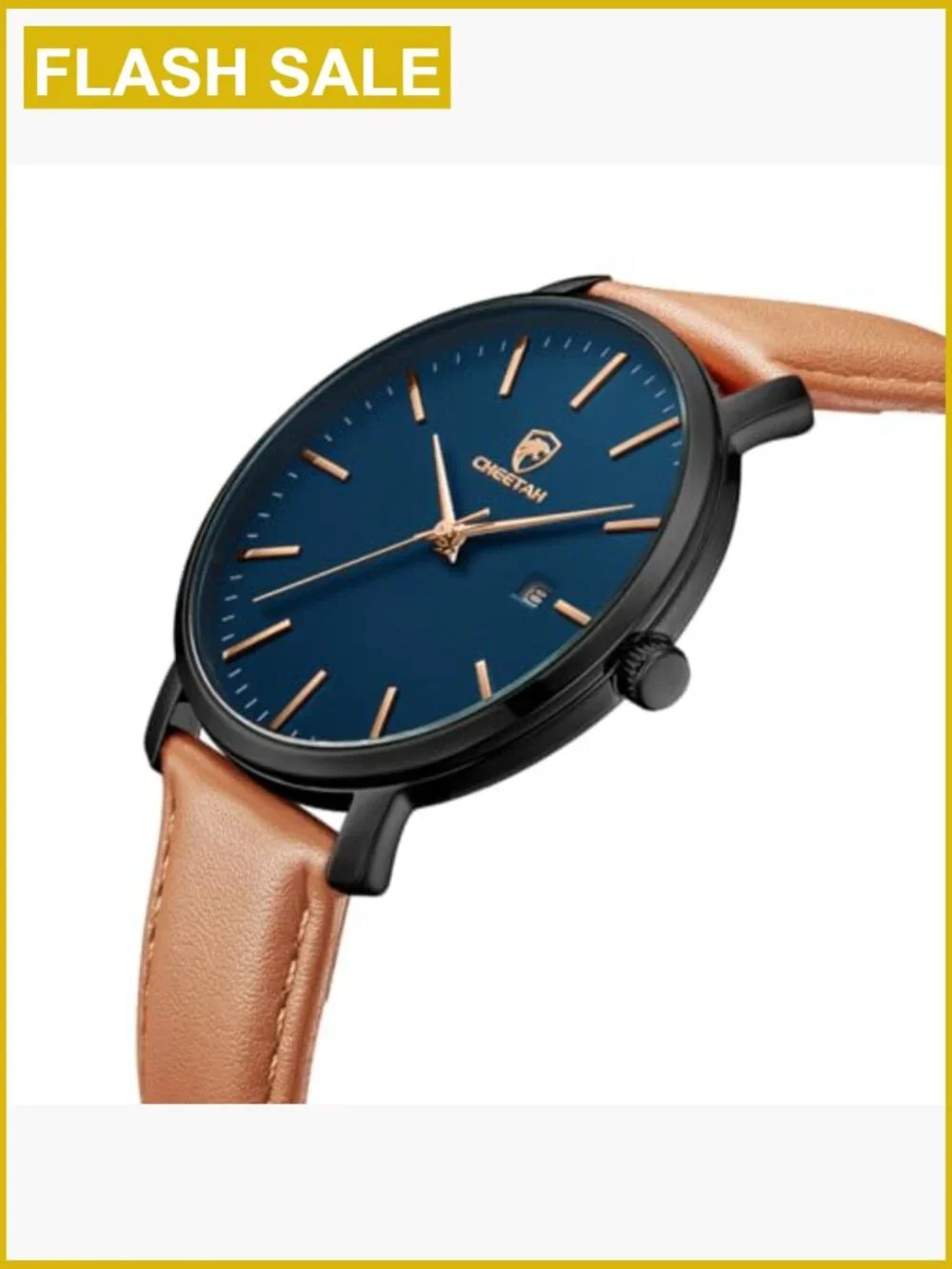 Men's Minimalist Quartz Watch with Leather Strap, Blue Dial